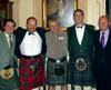 Ted flanked by opera singers Goldie and Grant. Eddie Tait (SIL) on left, Bob Brannan (Whyte and Mackay) right